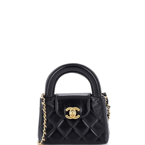Chanel Kelly Top Handle Shopping Bag Quilted Shiny Aged Calfskin Nano