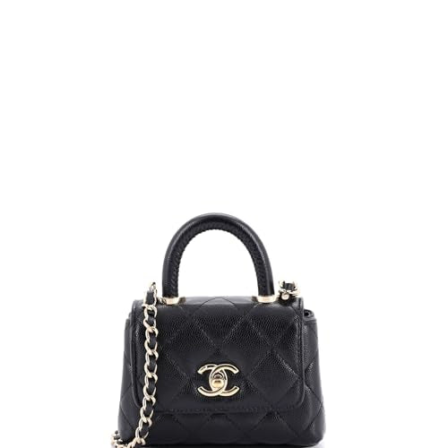 Chanel Coco Top Handle Clutch with Chain Quilted Caviar