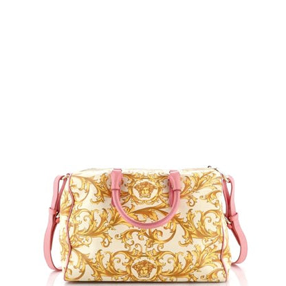 Versace Convertible Boston Bag Printed Coated Canvas and Leather Medium