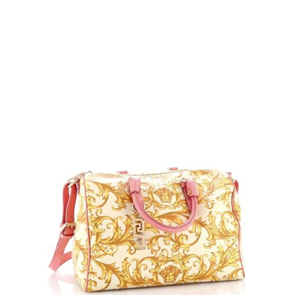 Versace Convertible Boston Bag Printed Coated Canvas and Leather Medium
