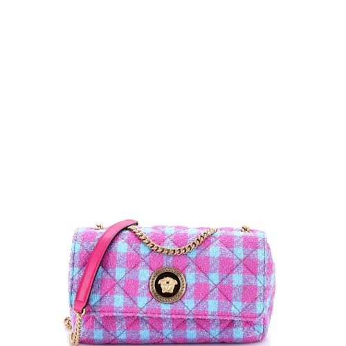 Versace Medusa Icon Chain Flap Bag Quilted Tweed East West
