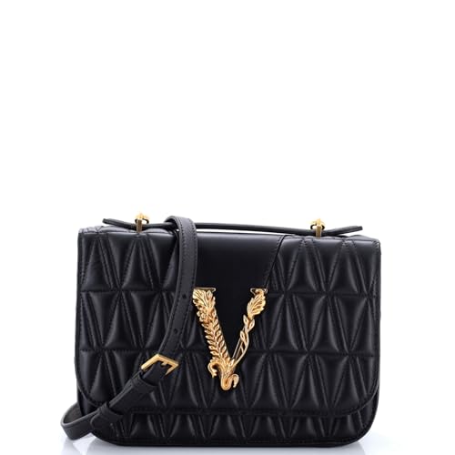 Versace Virtus Flap Shoulder Bag Quilted Leather Small