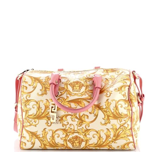 Versace Convertible Boston Bag Printed Coated Canvas and Leather Medium