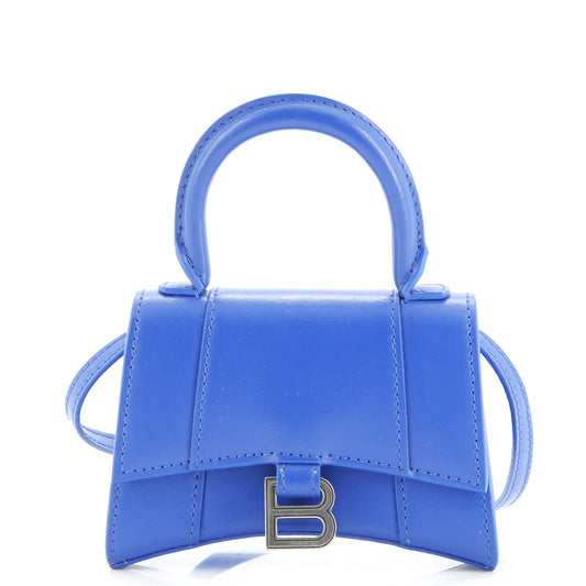 Balenciaga, Pre-Loved Hourglass Chain Top Handle Bag Leather Mini, Blue