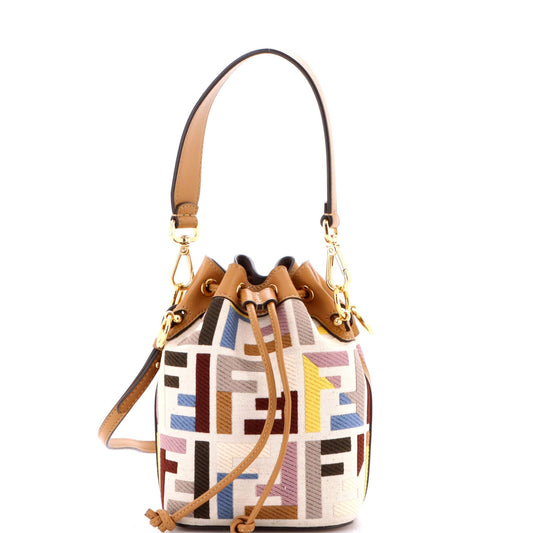 Fendi Tresor Bucket Bag Zucca Embroidered Canvas Mini