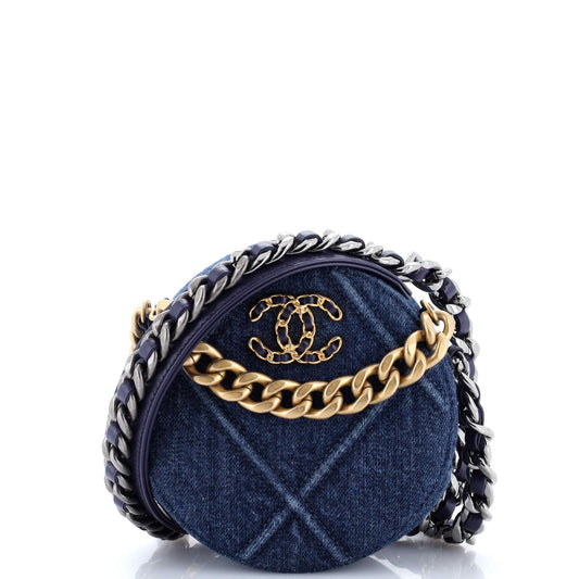 Chanel 19 Round Clutch with Chain Quilted Denim