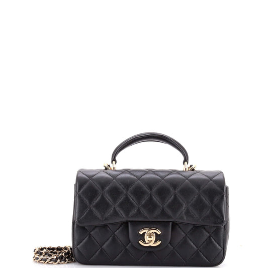 Chanel Classic Single Flap Top Handle Bag Quilted Lambskin Mini