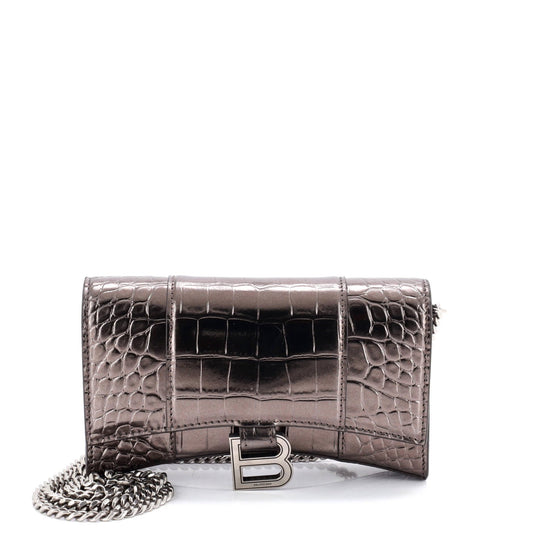 Balenciaga Hourglass Chain Wallet Crocodile Embossed